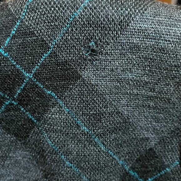 Ibex Merino Wool Zip Up Cardigan Light Sweater Top Grey Plaid Argyle Size S FLAW - Picture 9 of 11